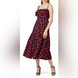 Borgo De Nor Florence Sundress Navy Blue Red Dot Cotton Ruffle Trim Midi Dress 6
